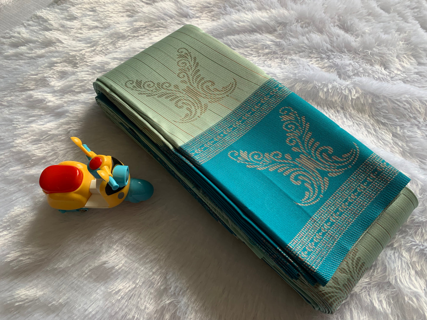 Vihara Silk Cotton Mint Green with Blue Border Saree