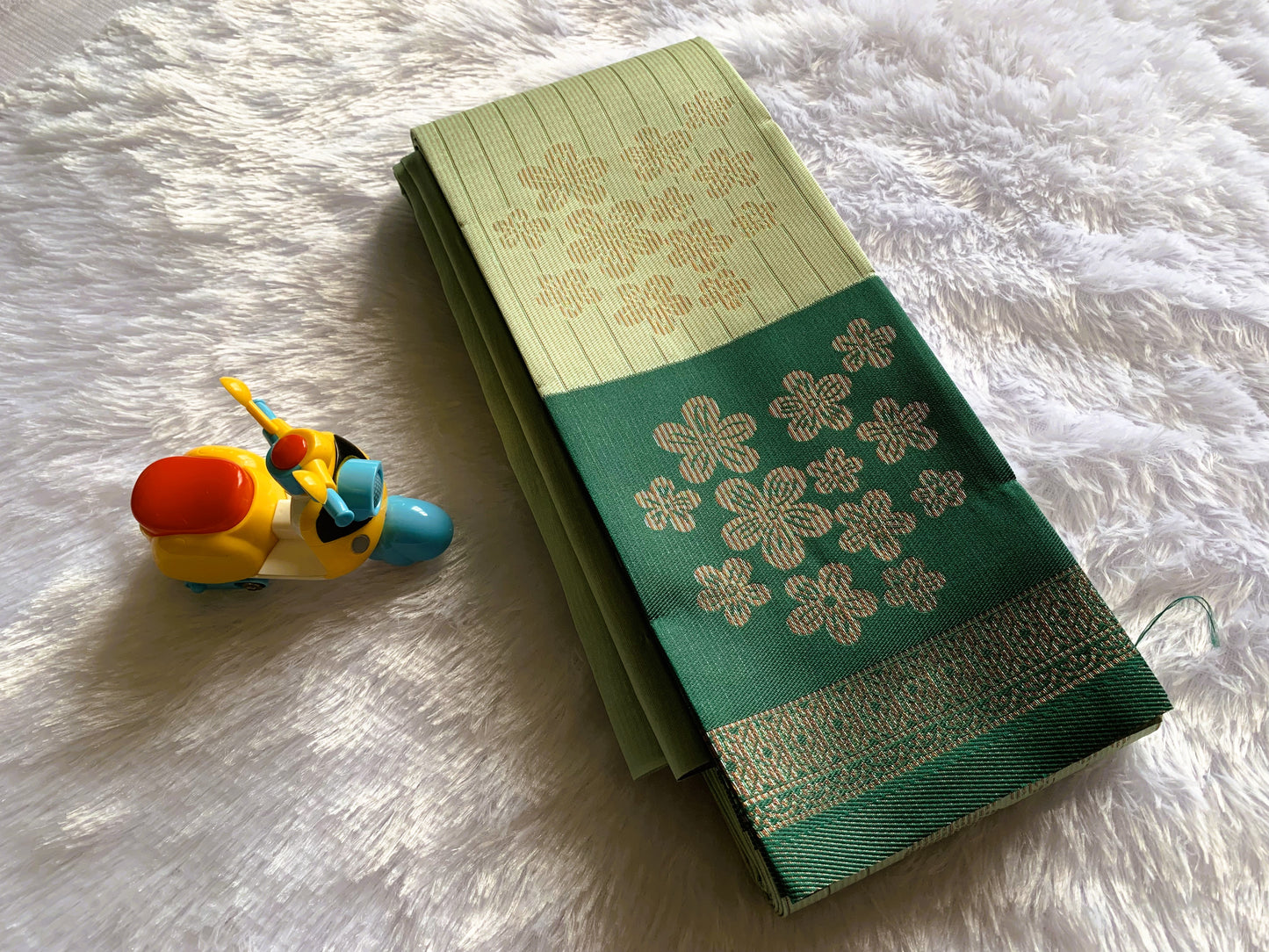 Vihara Silk Cotton Mint Green with Bottle green Border Saree