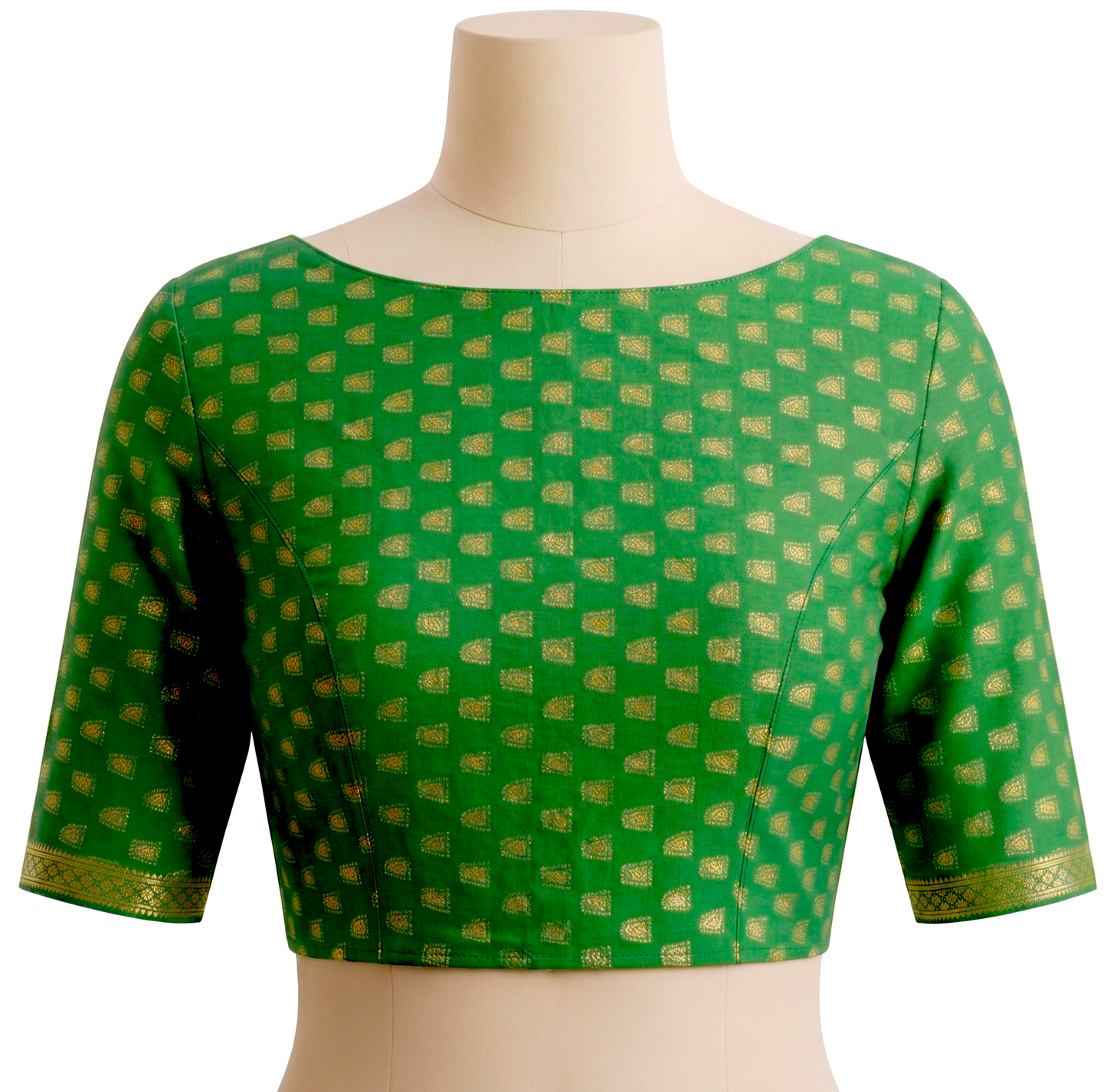 Classic Off-White Cotton Saree with Emerald Green Accents