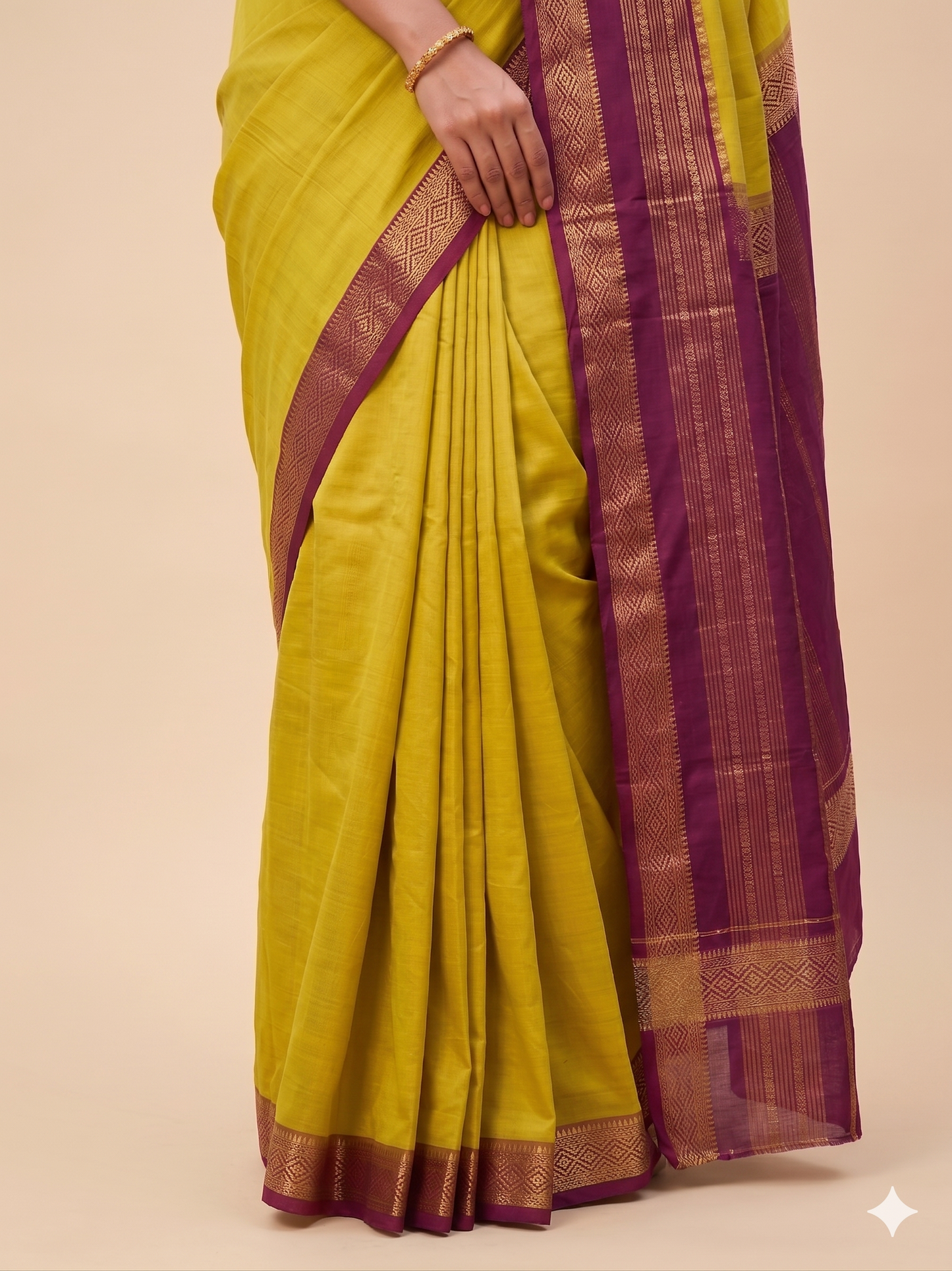 Mustard Yellow & Plum Silk Saree with Zari Border