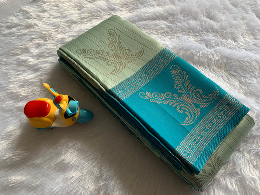 Vihara Silk Cotton Mint Green with Blue Border Saree