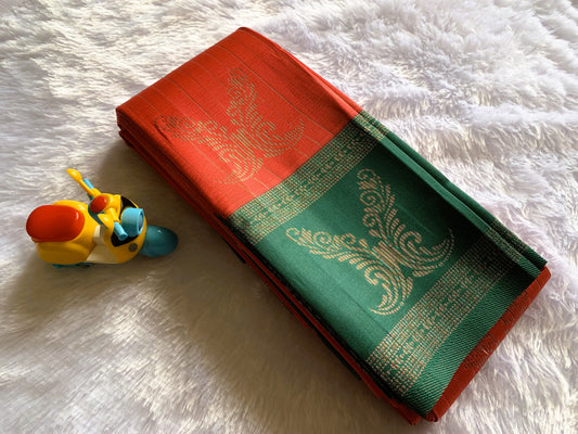 Vihara Cotton-silk Red with Green Saree
