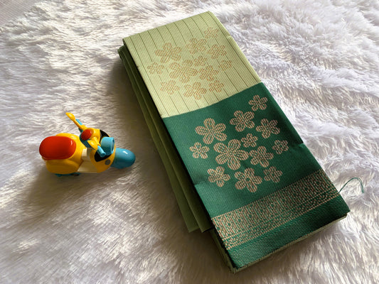 Vihara Silk Cotton Mint Green with Bottle green Border Saree