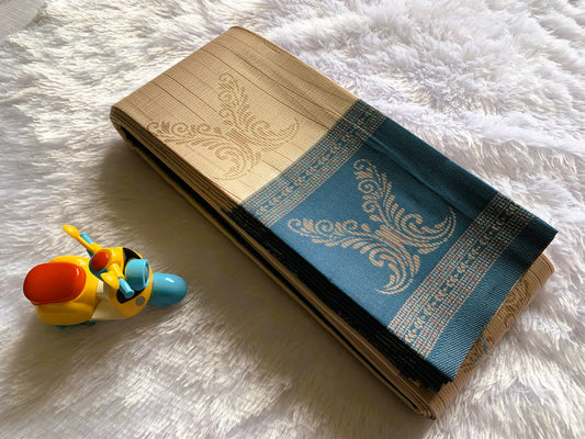 Vihara Silk Cotton Cream with Blue Border Saree